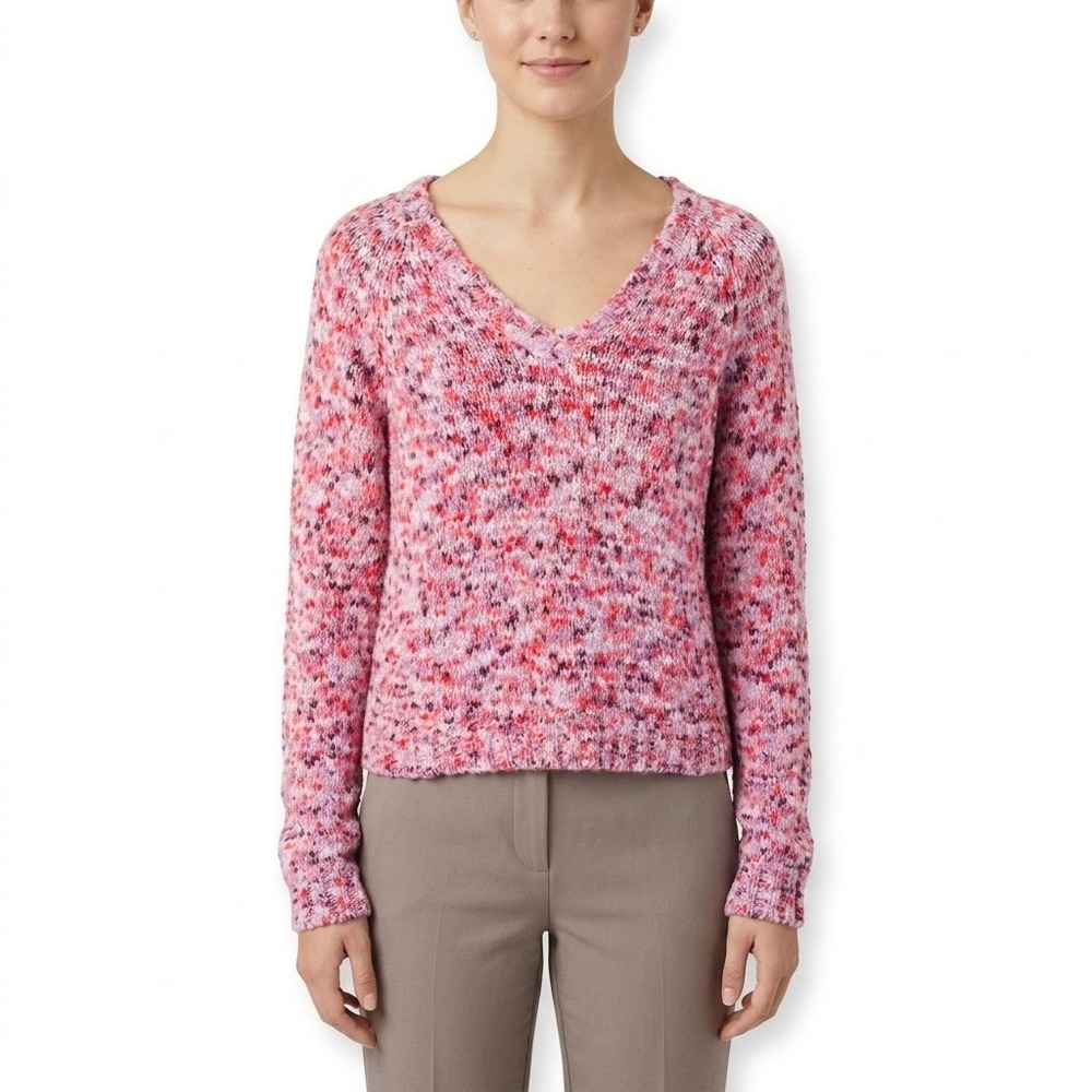 Aeropostale Sweater Womens Small Pink Space Dye V-Neck Knit Marled Raglan Casual